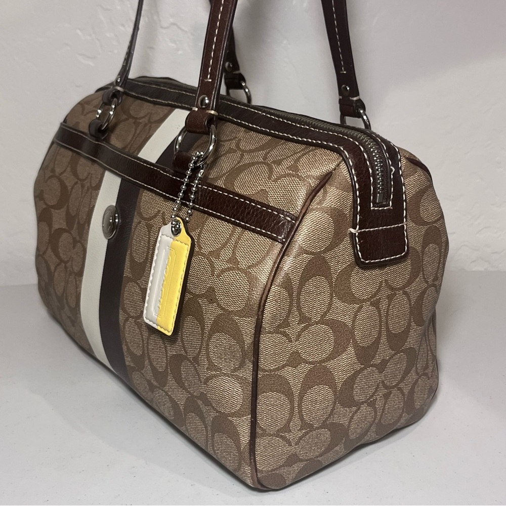 Coach Brown and White Signature Bag - Picture 4 of 13
